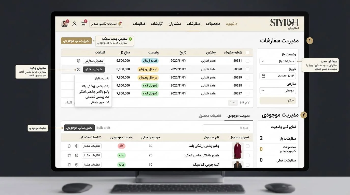 مدیریت هوشمند موجودی و سفارشها در طراحی سایت مزون