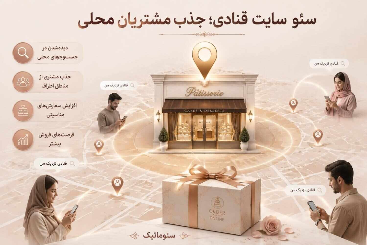 خدمات سئو سایت قنادی به شیرینیفروشیها کمک میکند تا مشتریان نزدیک خود را جذب کنند، کسبوکار خود را گسترش دهند و فرصتهای فروش بیشتری داشته باشند.