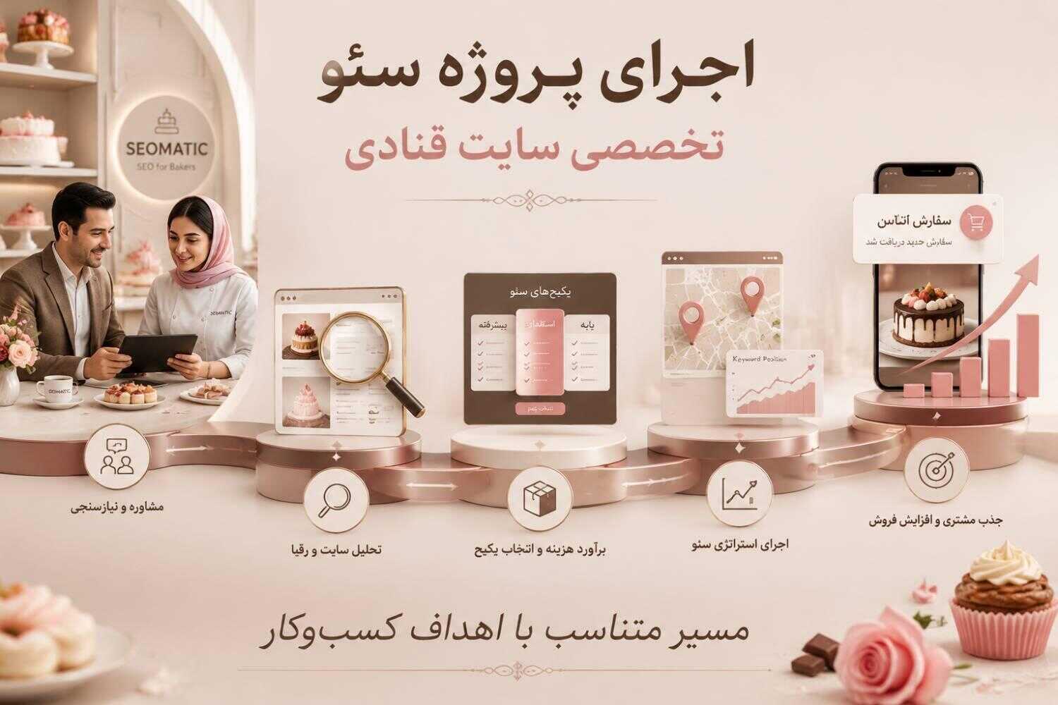 با انتخاب یک مسیر اصولی و متناسب با اهداف کسبوکار، سایت میتواند به مرور به یکی از مسیرهای جذب مشتری و افزایش فروش آنلاین شیرینی تبدیل شود.