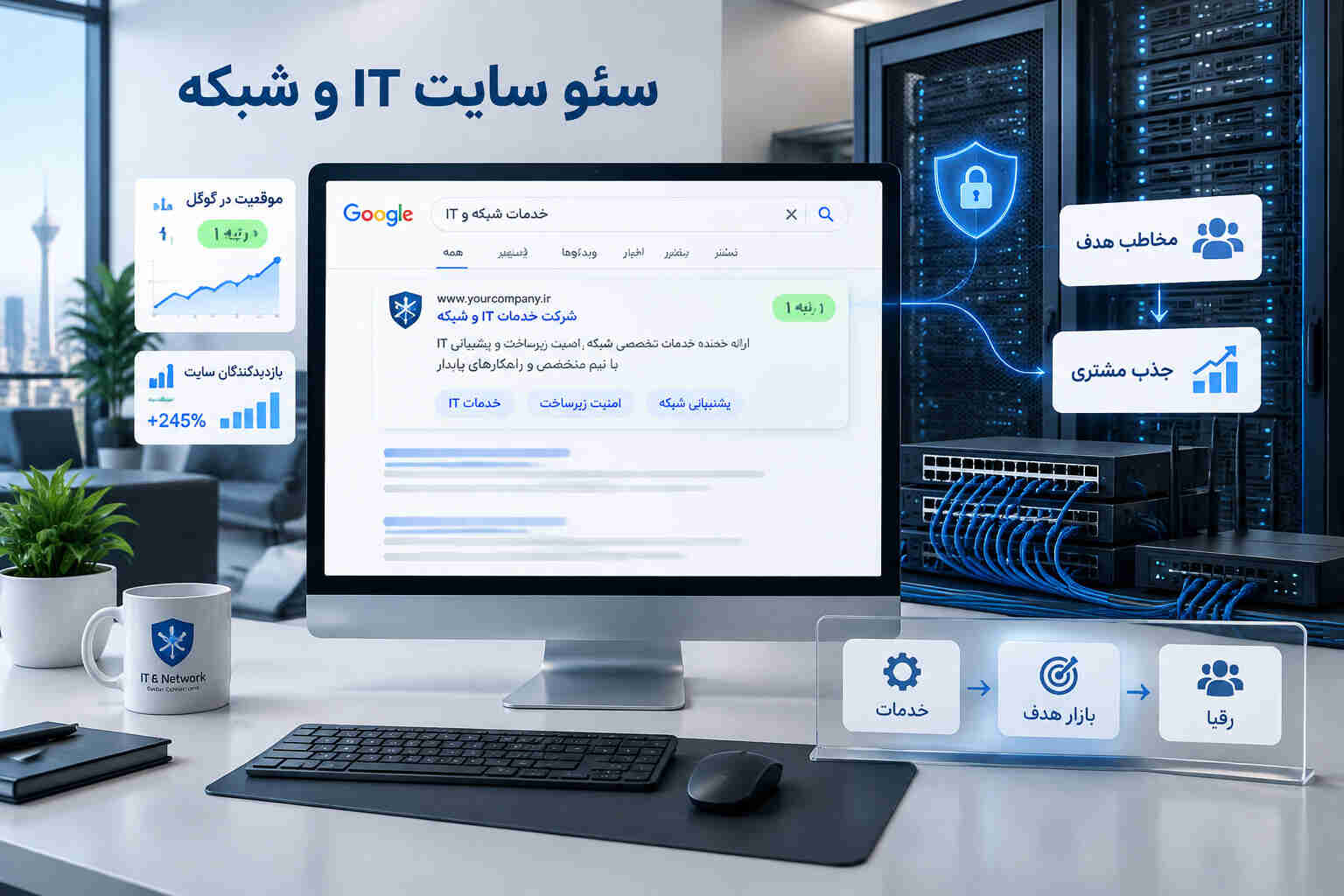 سئو سایت IT و شبکه کمک میکند تا خدمات تخصصی شما در نتایج جستوجوی مشتریان قرار گیرد. شرکتهای فعال در حوزه فناوری اطلاعات برای جذب مخاطبان هدف باید بتوانند زمانی که مشتریان به پشتیبانی شبکه، امنیت زیرساخت یا خدمات IT نیاز دارند، در نتایج گوگل دیده شوند. شرکت خدمات سئو و طراحی سایت سئوماتیک با شناخت نیاز شرکتهای IT، استراتژی سئو را بر اساس خدمات، بازار هدف و شرایط رقابتی هر مجموعه تدوین میکند. هدف اجرای سئو تخصصی، دیده شدن سایت IT در گوگل، جذب مخاطب مرتبط، افزایش اعتبار و ایجاد فرصتهای جدید برای فروش خدمات است.