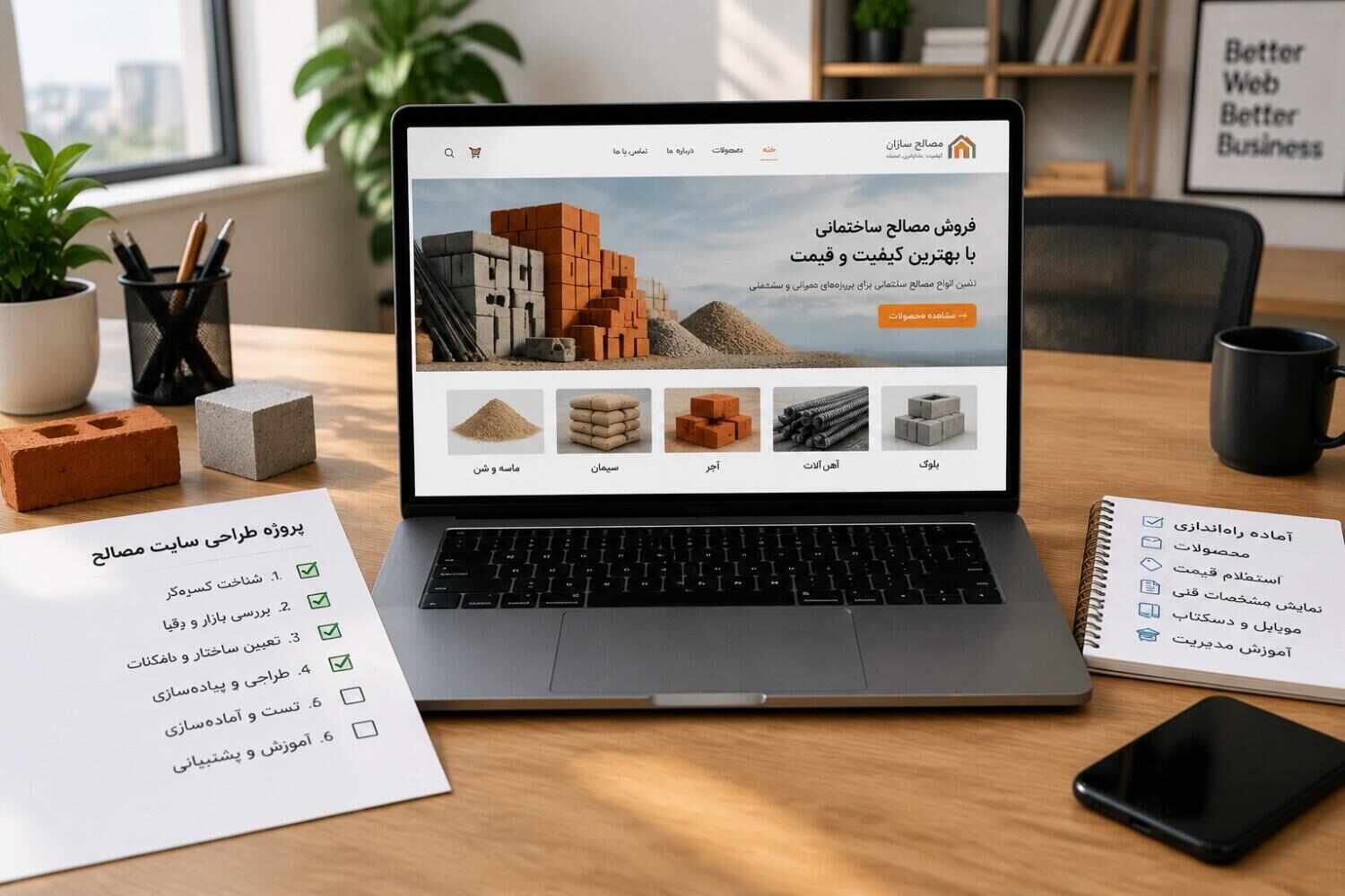 آموزش مدیریت محصولات و بخشهای مختلف سایت به کارفرما و ارائه پشتیبانی فنی پس از تحویل برای رفع مشکلات احتمالی. با تکمیل این مراحل، سفارش طراحی سایت مصالح به یک سایت حرفهای و آماده استفاده تبدیل میشود که مدیریت آن در اختیار صاحب کسبوکار است و میتواند متناسب با رشد مجموعه توسعه پیدا کند.