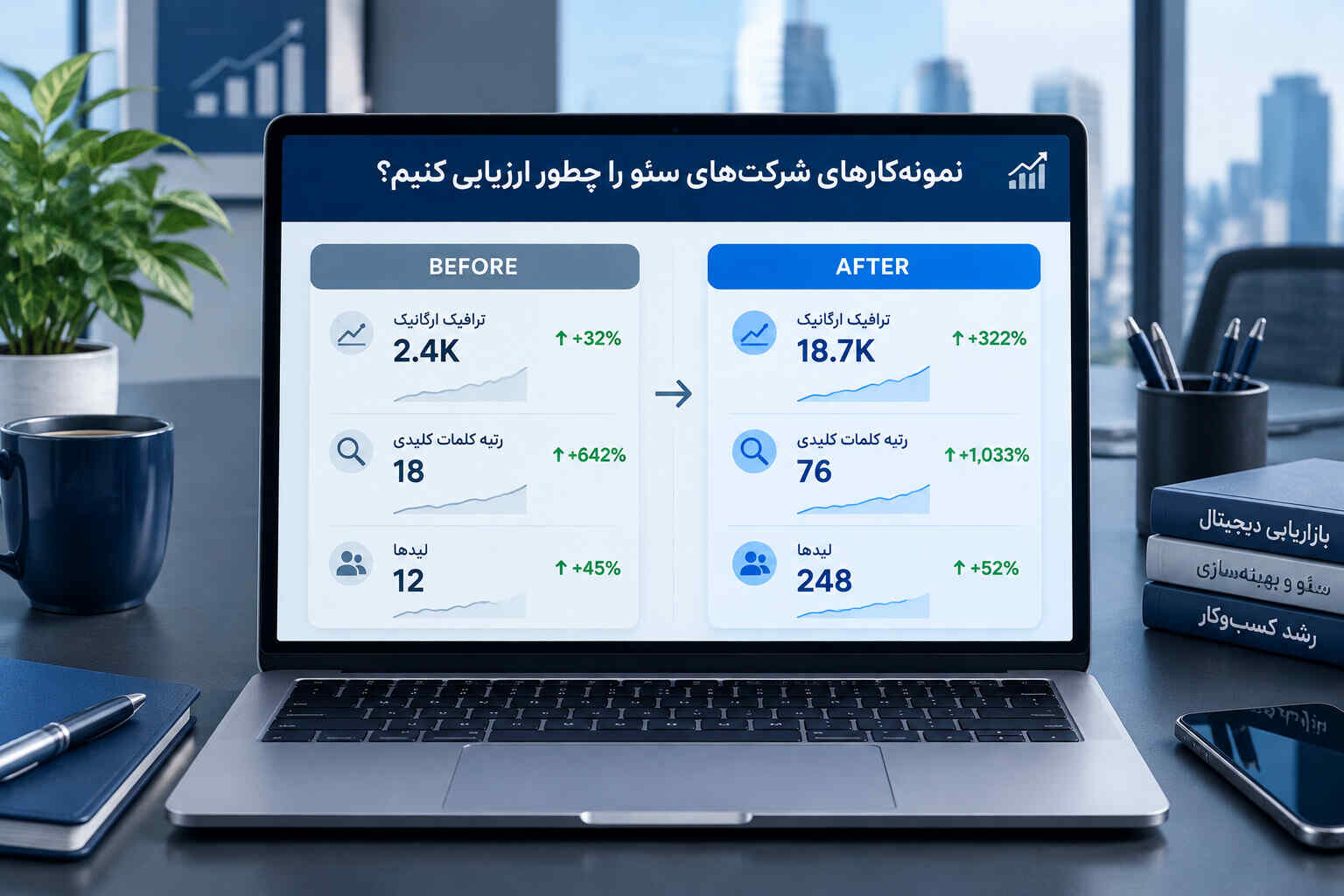 نمونه‌کارهای شرکت‌های سئو را چطور ارزیابی کنیم؟ دیدن چند نمودار صعودی یا اسکرین‌شات از رتبه‌های گوگل جذاب است، اما برای ارزیابی واقعی عملکرد کافی نیست؛ مهم این است که بدانید این نتایج چگونه به دست آمده‌اند و چه ارزشی برای آن کسب‌وکار ایجاد کرده‌اند.
