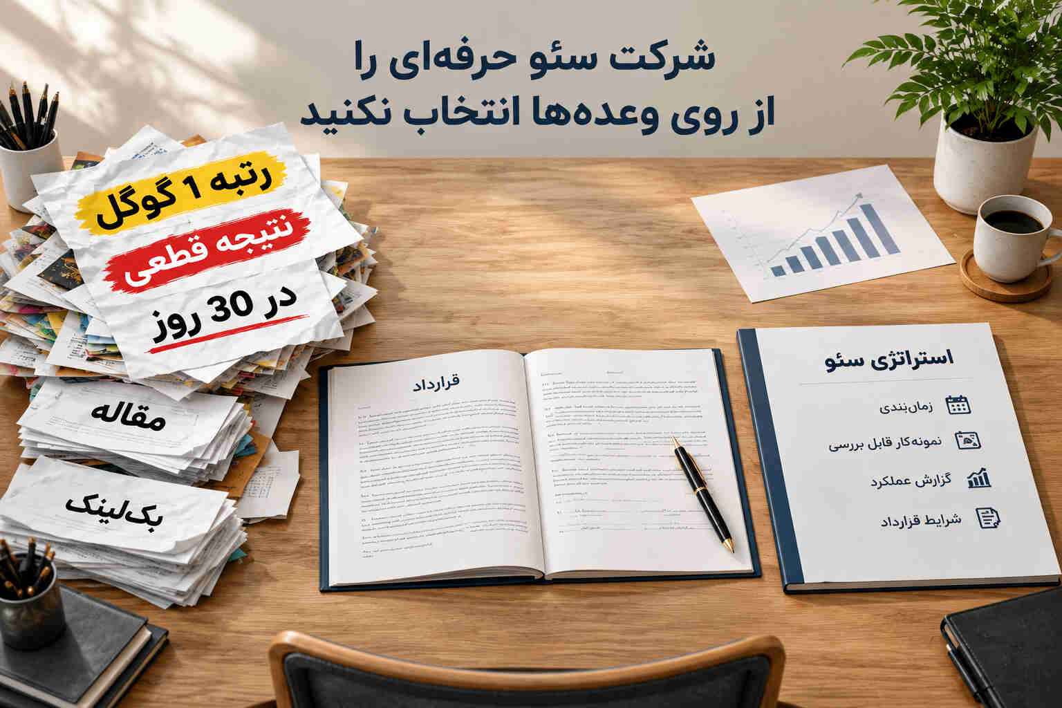 وجه تمایز یک شرکت سئو حرفه‌ای با شرکت غیرحرفه‌ای قبل از امضای قرارداد، بعضی وعده‌ها و رفتارها می‌توانند زنگ خطر باشند؛ حتی بهترین شرکت سئو یا بهترین سئوکار هم باید درباره مسیر واقعی رسیدن به نتیجه، زمان‌بندی و محدودیت‌های سئو شفاف صحبت کند، نه اینکه صرفاً روی نتیجه‌گیری سریع و قطعی تأکید داشته باشد.