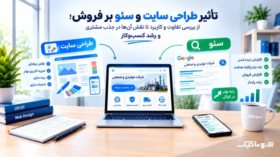 تأثیر طراحی سایت و سئو بر فروش؛ از بررسی تفاوت و کاربرد تا نقش آن‌ها در جذب مشتری و رشد کسب‌وکار توسط شرکت خدمات سئو و طراحی سایت سئوماتیک با مشاوره رایگان.